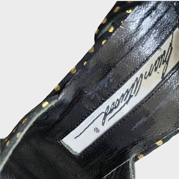 Brian Atwood Peep Toe Stiletto Wedge In Black With Gold Dots Size 35 - Picture 7 of 8